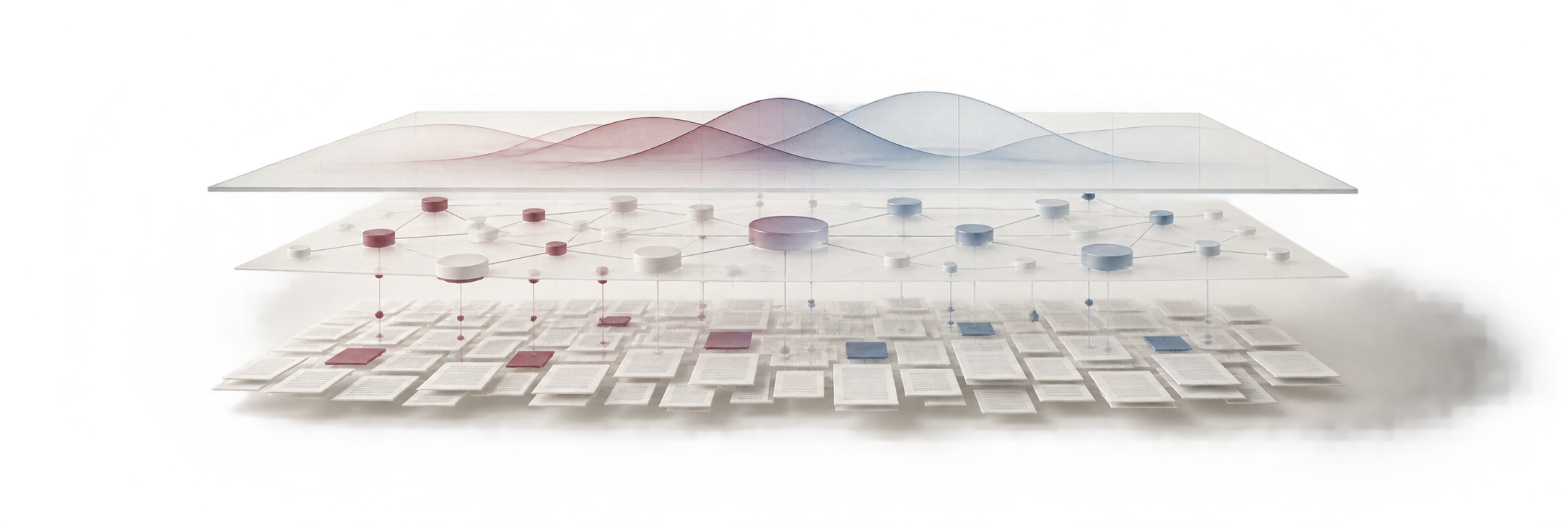 Editorial illustration of evidence layers connecting into environmental context